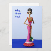 Catrina in einem rosa Kleid Danke Karte (Vorne/Hinten)