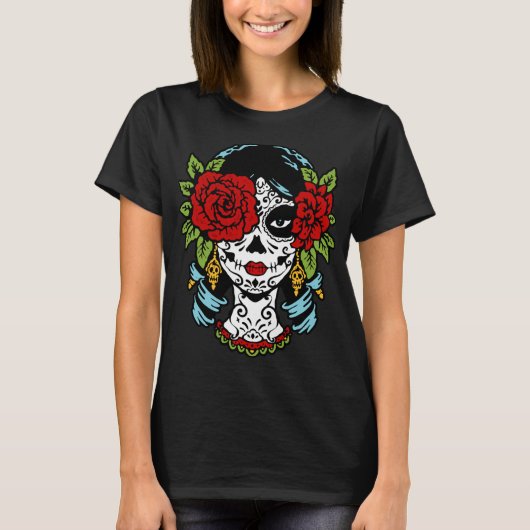 Catrina Rose Zuckerhut Calavera Mexiko Skelett T-Shirt (Vorderseite)