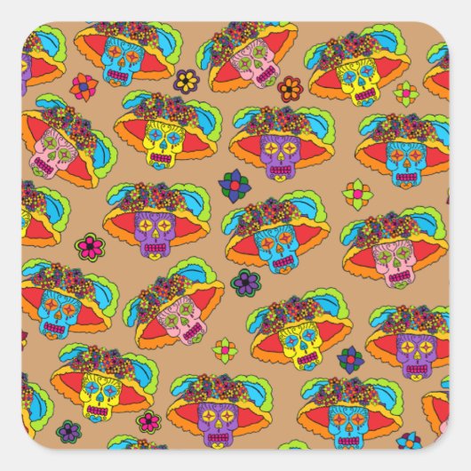 Catrina Sugar Skull Quadratischer Aufkleber (Vorderseite)