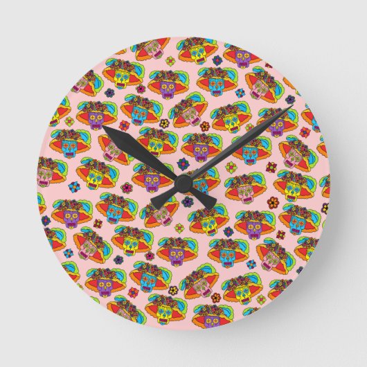 Catrina Sugar Skull Runde Wanduhr (Vorderseite)
