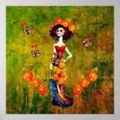 Catrina W/Hat, Orange Blume & Blue Gold Ruffles Poster (Vorne)