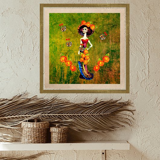 Catrina W/Hat, Orange Blume & Blue Gold Ruffles Poster