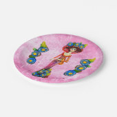 Catrina W/Red Dress & Blumen auf rosa gewaschen Pappteller (Schrägansicht)