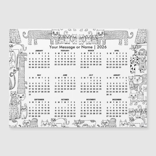 Cats 2026 Calendar Personalized Message or Name Magnetkarte (Vorderseite)
