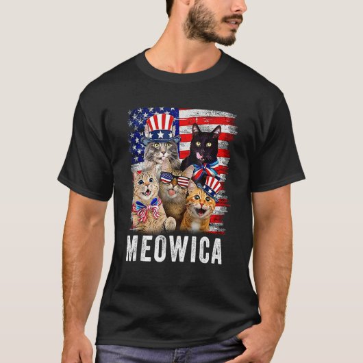 Cats 4th Of July Meowica Merica Cat USA American T-Shirt (Vorderseite)