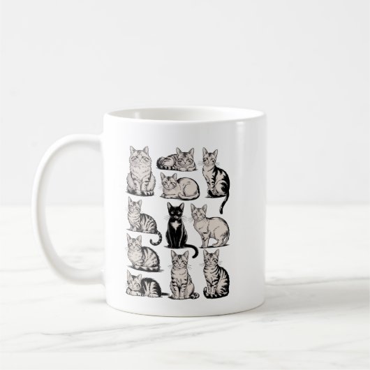 Cats 90s Vintage Aesthetic Retro Cat Illustration Kaffeetasse (Links)