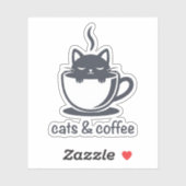Cats and Coffee Funny Kawaii Noir Feline Aesthetic Aufkleber (Blatt)