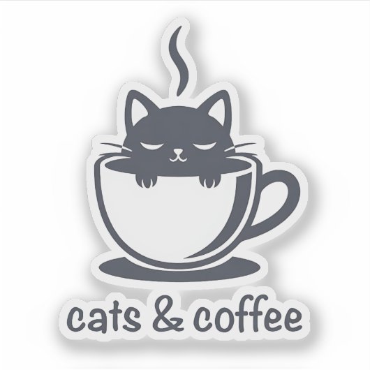 Cats and Coffee Funny Kawaii Noir Feline Aesthetic Aufkleber (Vorderseite)