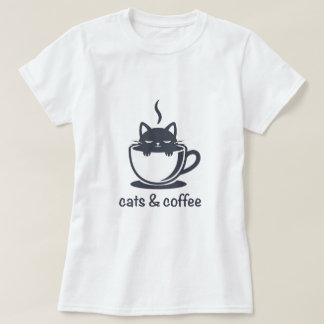 Cats and Coffee Noir Feline Coffee Cup T-Shirt