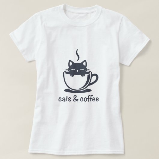 Cats and Coffee Noir Feline Coffee Cup T-Shirt (Design vorne)