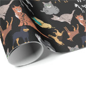 Cats And Dogs Pattern Design On Black  Geschenkpapier (Rolleneckpunkt)