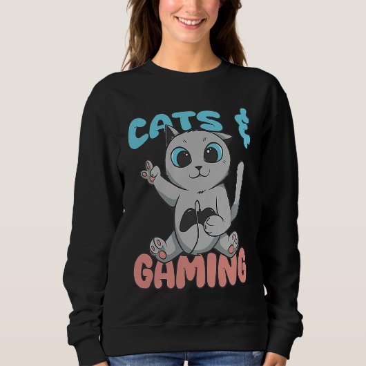 Cats And Gaming Loves Playing Video Games Cute Gam Sweatshirt (Vorderseite)