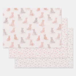 Cats and Hearts Wrapping Paper Set Geschenkpapier Set