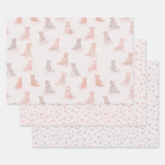 Cats and Hearts Wrapping Paper Set Geschenkpapier Set (Set)