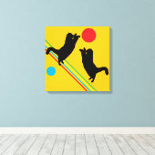 Cats and Moon on Yellow Abstract Canvas Print Leinwanddruck (Insitu (Holzboden))