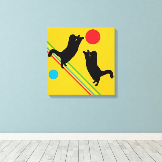Cats and Moon on Yellow Abstract Canvas Print Leinwanddruck (Insitu (Holzboden))
