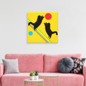 Cats and Moon on Yellow Abstract Canvas Print Leinwanddruck (Insitu (Wohnzimmer))