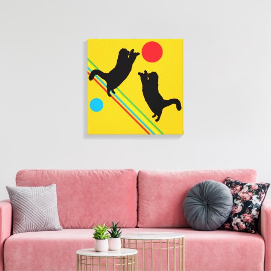 Cats and Moon on Yellow Abstract Canvas Print Leinwanddruck (Insitu (Wohnzimmer))
