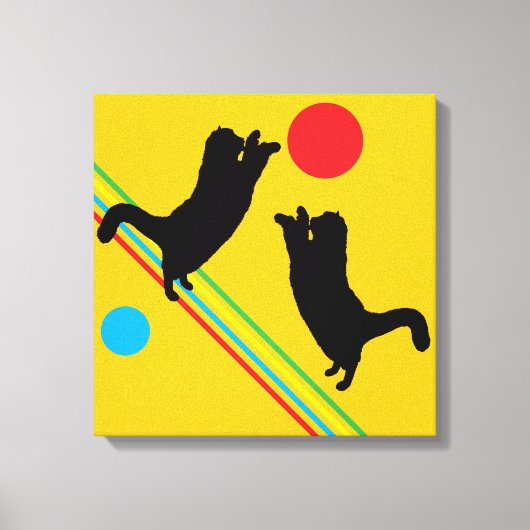 Cats and Moon on Yellow Abstract Canvas Print Leinwanddruck (Vorderseite)