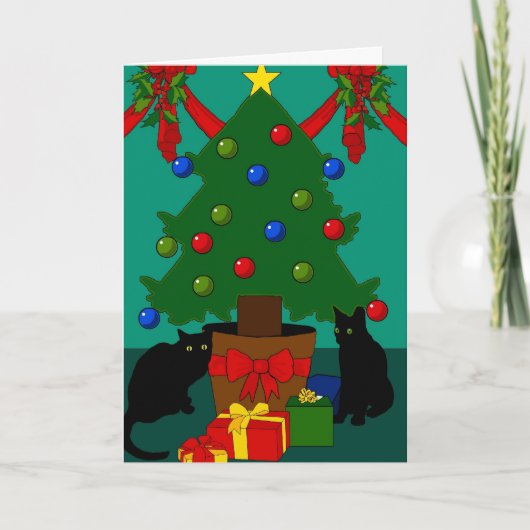 Cats and Tree Christmas Card Feiertagskarte (Vorderseite)