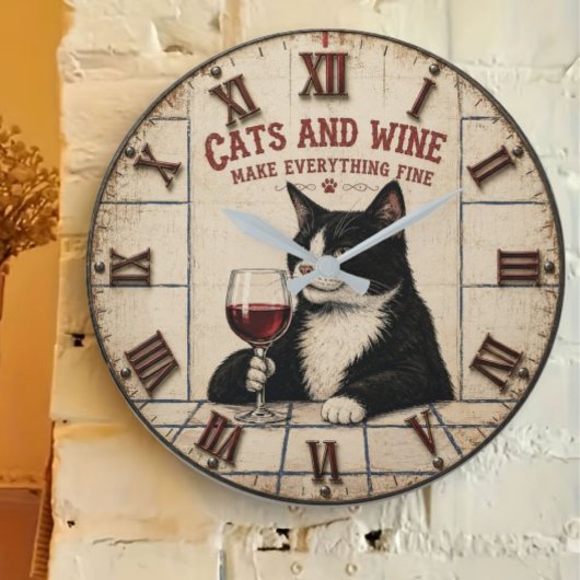 Cats and Wine Make Everything Fine Große Wanduhr