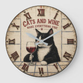 Cats and Wine Make Everything Fine Große Wanduhr (Vorderseite)