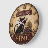 Cats and Wine Make Everything Fine Rustic Farm Große Wanduhr (Winkel)