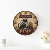 Cats and Wine Make Everything Fine Rustic Farm Große Wanduhr (Zuhause)