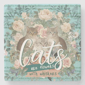 Cats Are Flowers Cottagecore Botanical Art Steinuntersetzer