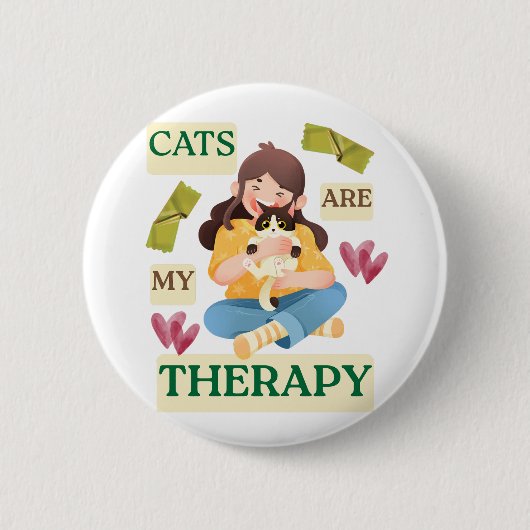 Cats Are My Therapy – Cute Cat Lover Design Button (Vorderseite)