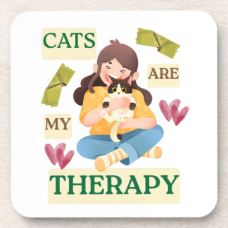 Cats Are My Therapy – Cute Cat Lover Design Getränkeuntersetzer