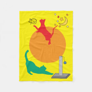 Cats at Play on Yellow Fleece Blanket