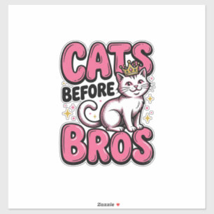 Cats Before Bros Vintage Cat Crown Shirt Design_1 Aufkleber