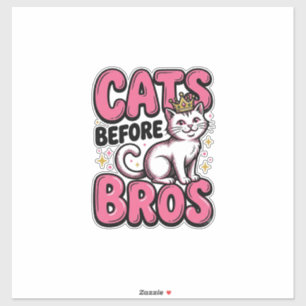 Cats Before Bros Vintage Cat Crown T-Shirt Design_ Aufkleber