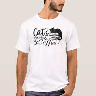 Cat's Books & Coffee, Reading Typografy T - Shirt
