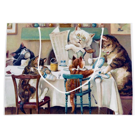 Cat's Breakfast Time, Louis Wain Große Geschenktüte (Vorderseite)