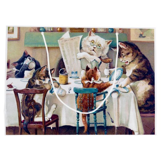 Cat's Breakfast Time, Louis Wain Große Geschenktüte (Rückseite)