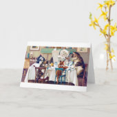 Cat's Breakfast Time, Louis Wain Karte (Gelbe Blume)