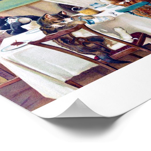 Cat's Breakfast Time, Louis Wain Poster (Ecke)