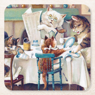 Cat's Breakfast Time, Louis Wain Rechteckiger Pappuntersetzer