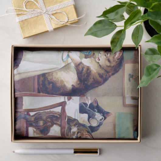 Cat's Breakfast Time, Louis Wain Seidenpapier (Geschenk)