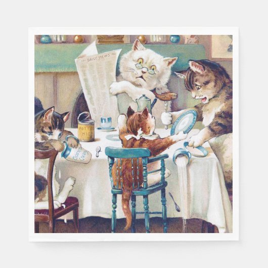 Cat's Breakfast Time, Louis Wain Serviette (Vorderseite)