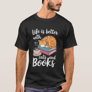 Cats Bücher Lover Design Funny Book Reading T-Shirt