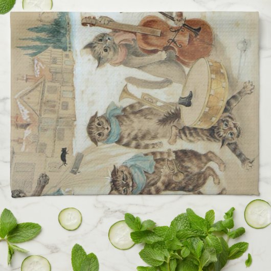 Cats Carol Singing von Louis Wain Geschirrtuch (Gefaltet)