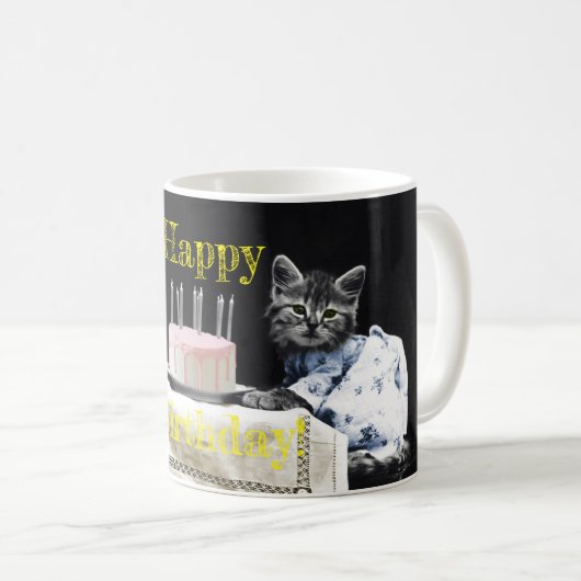 Cats celebrating a birthday with cake and candles kaffeetasse (VorderseiteRechts)