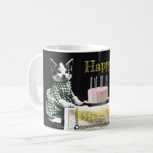 Cats celebrating a birthday with cake and candles kaffeetasse (Vorderseite Links)
