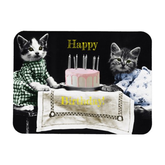 Cats celebrating a birthday with cake and candles magnet (Horizontal)