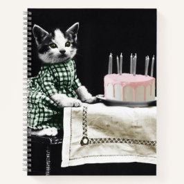 Cats celebrating a birthday with cake and candles notizblock