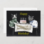 Cats celebrating a birthday with cake and candles postkarte (Vorne/Hinten)