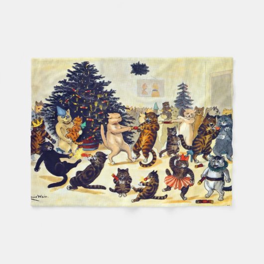 Cat's Christmas Party, Louis Wain Fleecedecke (Vorderseite (Horizontal))